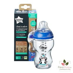 TOMMEE TIPPEE CLOSER TO NATURE BIBERON VERRE 250ML - Panda Bleu / Bambinou TOMMEE TIPPEE CLOSER TO NATURE BIBERON VERRE 250ML - Panda Bleu / Bambinou